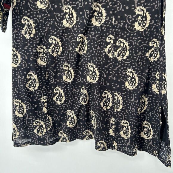 J Peterman Boho Tunic Top Black Gold Sequins Paisley Print 3/4 Sleeves Size S - Picture 6 of 12